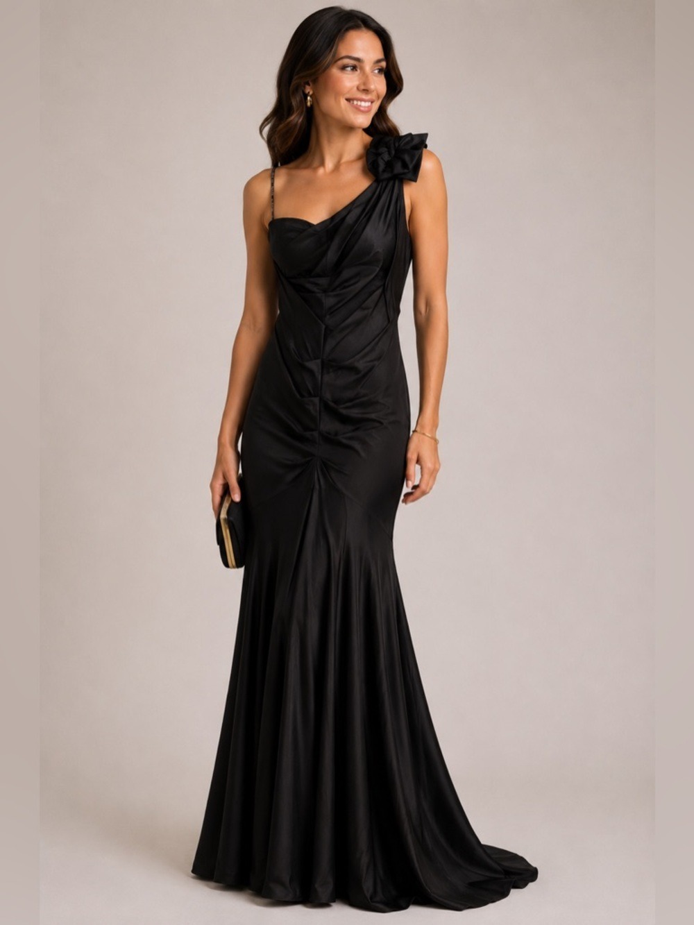XSCAPE Black Ruched Cocktail Dress Size 14 Party Event Little Black Dress Glam